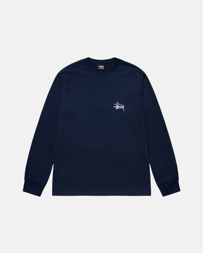 Navy Men's Stussy Basic Ls T Shirts | CA0000099