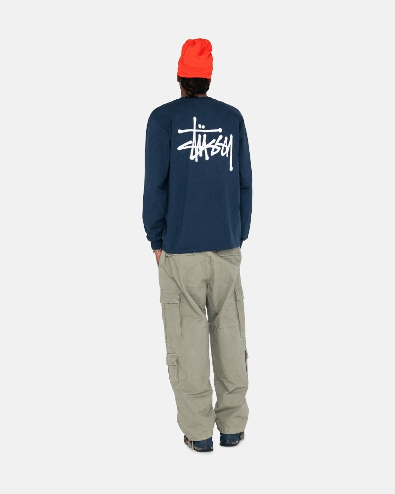 Navy Men's Stussy Basic Ls T Shirts | CA0000099