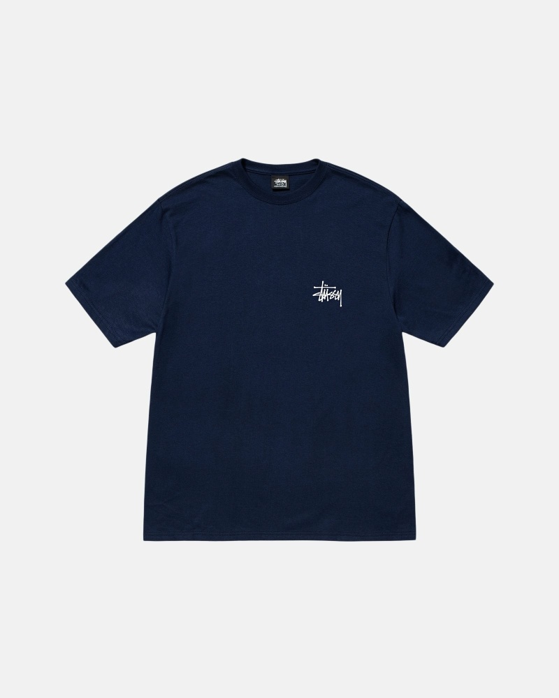 Navy Men's Stussy Basic T Shirts | CA0000109