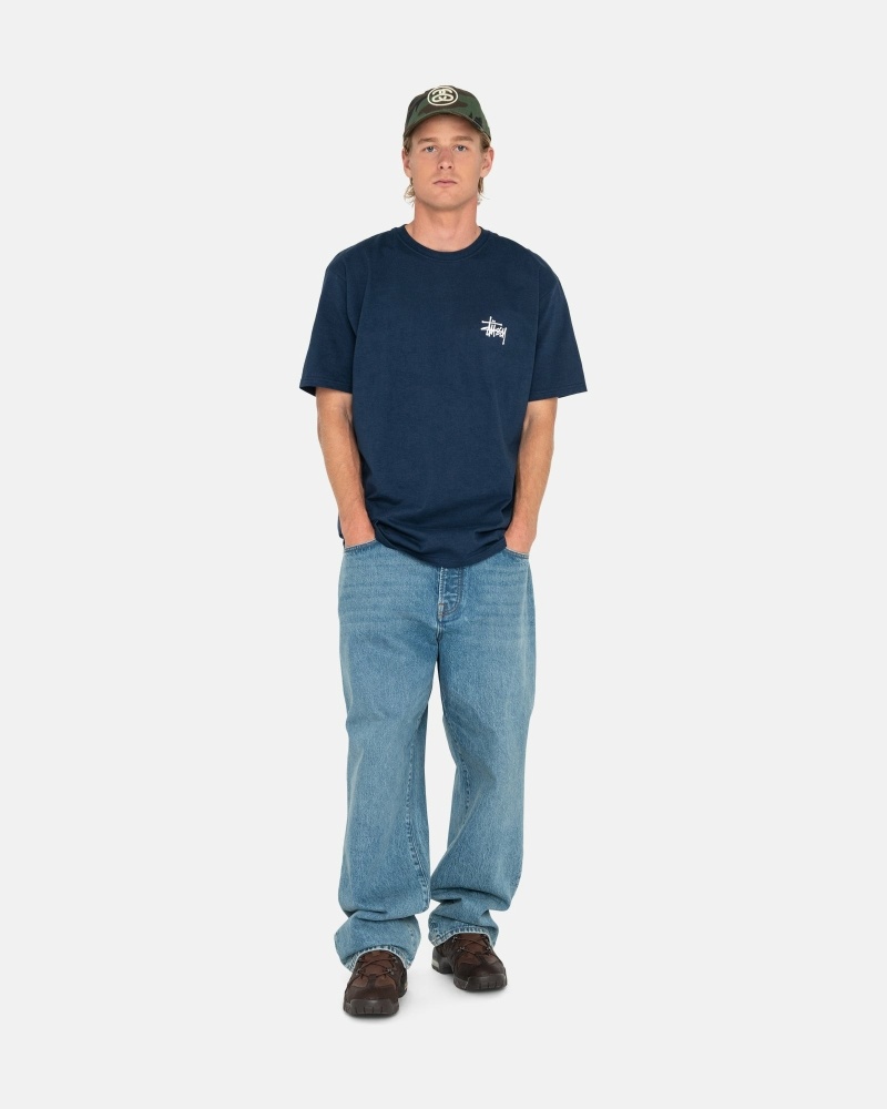 Navy Men's Stussy Basic T Shirts | CA0000109