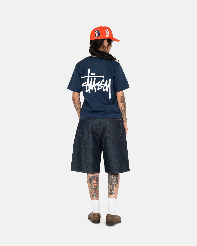 Navy Men's Stussy Basic T Shirts | CA0000109