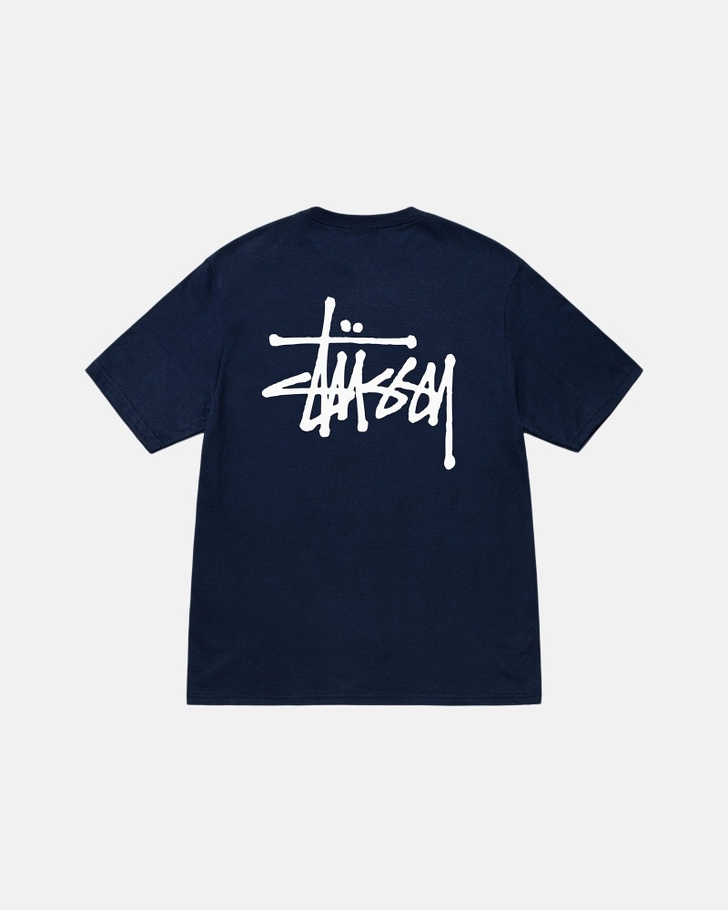 Navy Men\'s Stussy Basic T Shirts | CA0000109