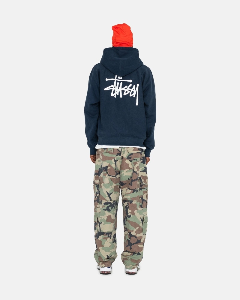 Navy Men's Stussy Basic Zip Hoodies | CA0000014