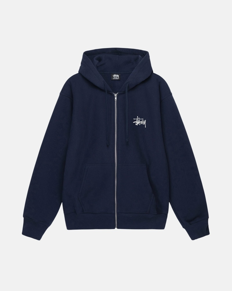 Navy Men\'s Stussy Basic Zip Hoodies | CA0000014