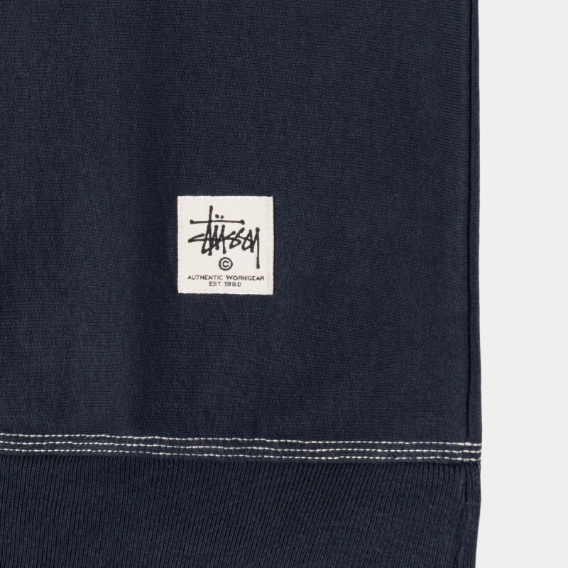 Navy Men's Stussy Contrast Stitch Label Crew Hoodies | CA0000029