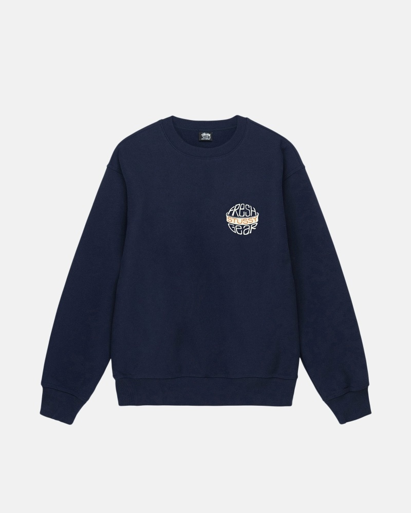 Navy Men's Stussy Fresh Gear Crew Hoodies | CA0000042