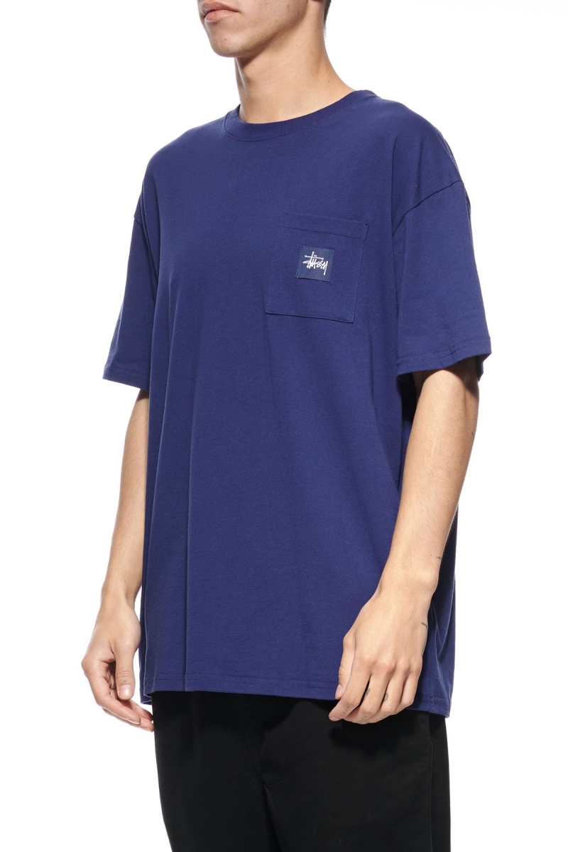 Navy Men's Stussy Graffiti Label SS T Shirts | CA0000179