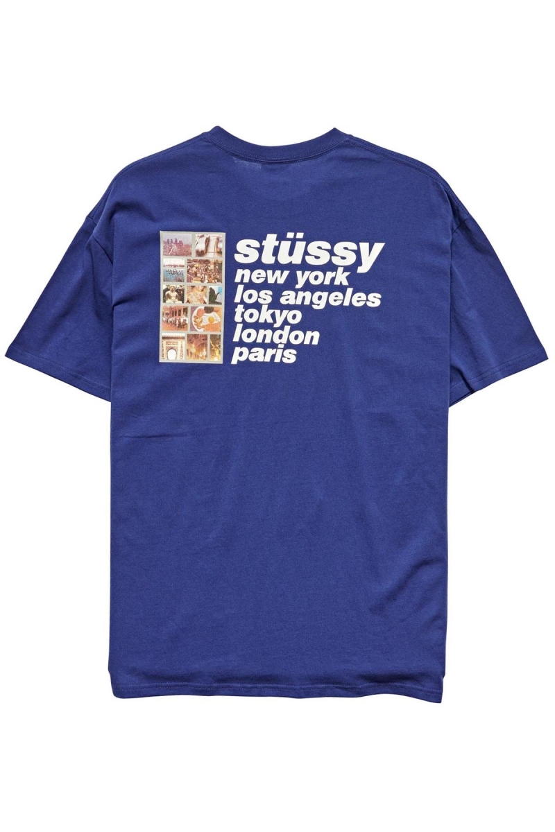 Navy Men's Stussy Italic College SS T Shirts | CA0000227