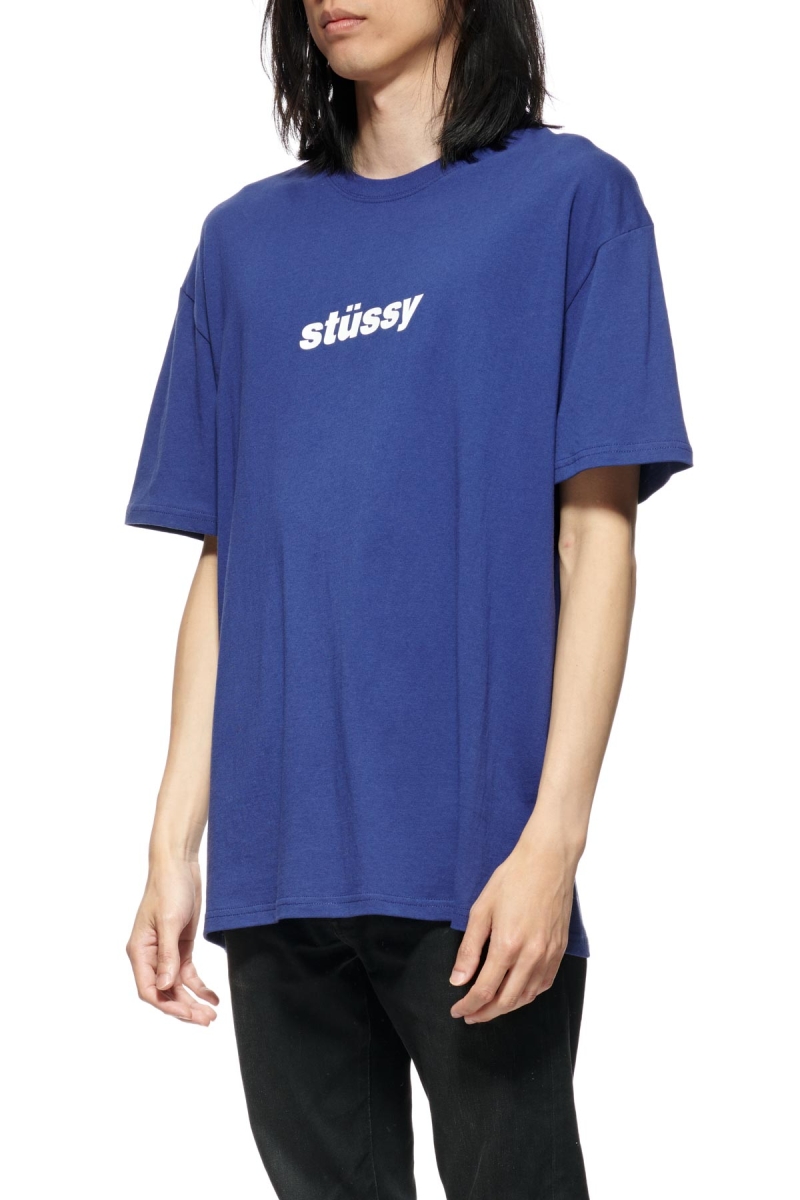 Navy Men's Stussy Italic College SS T Shirts | CA0000227