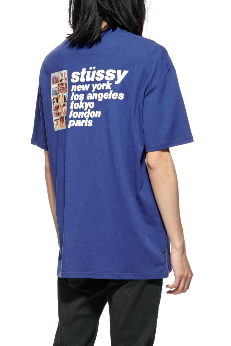 Navy Men's Stussy Italic College SS T Shirts | CA0000227