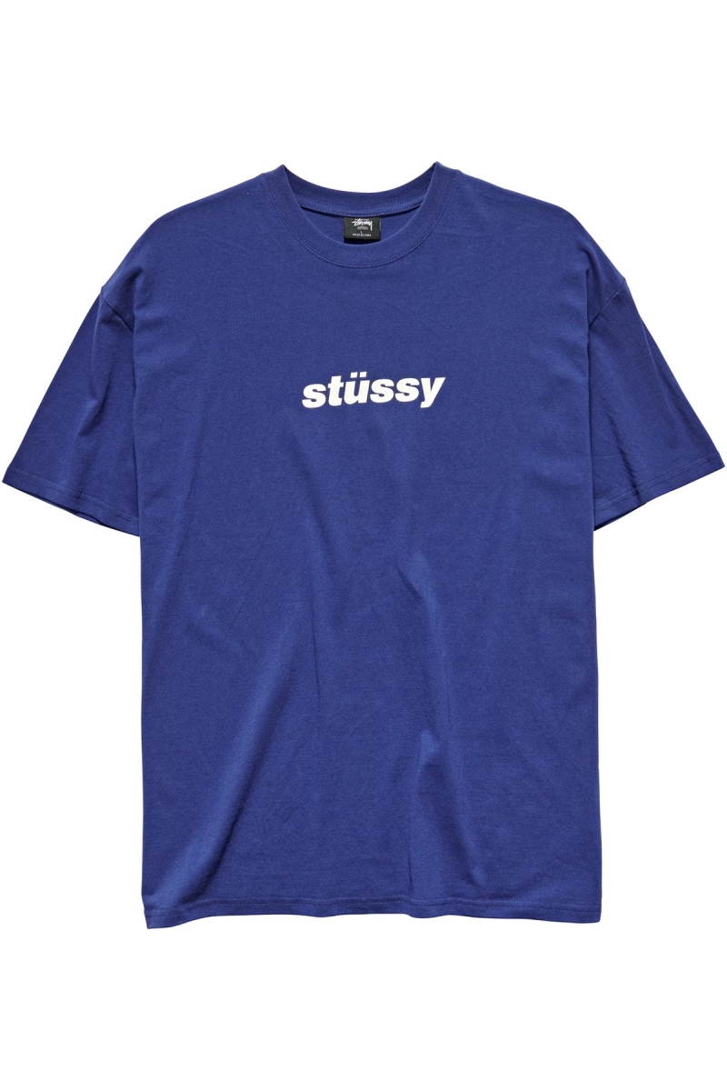 Navy Men\'s Stussy Italic College SS T Shirts | CA0000227