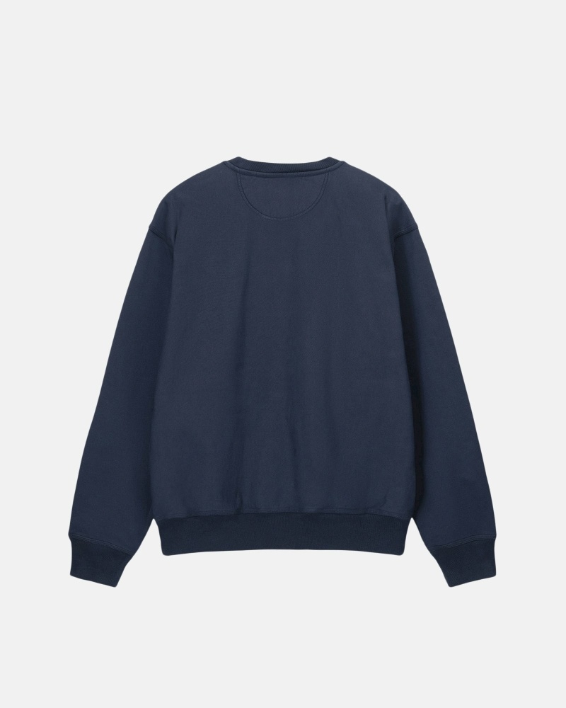 Navy Men's Stussy Overdyed Stock Logo Crew Hoodies | CA0000051