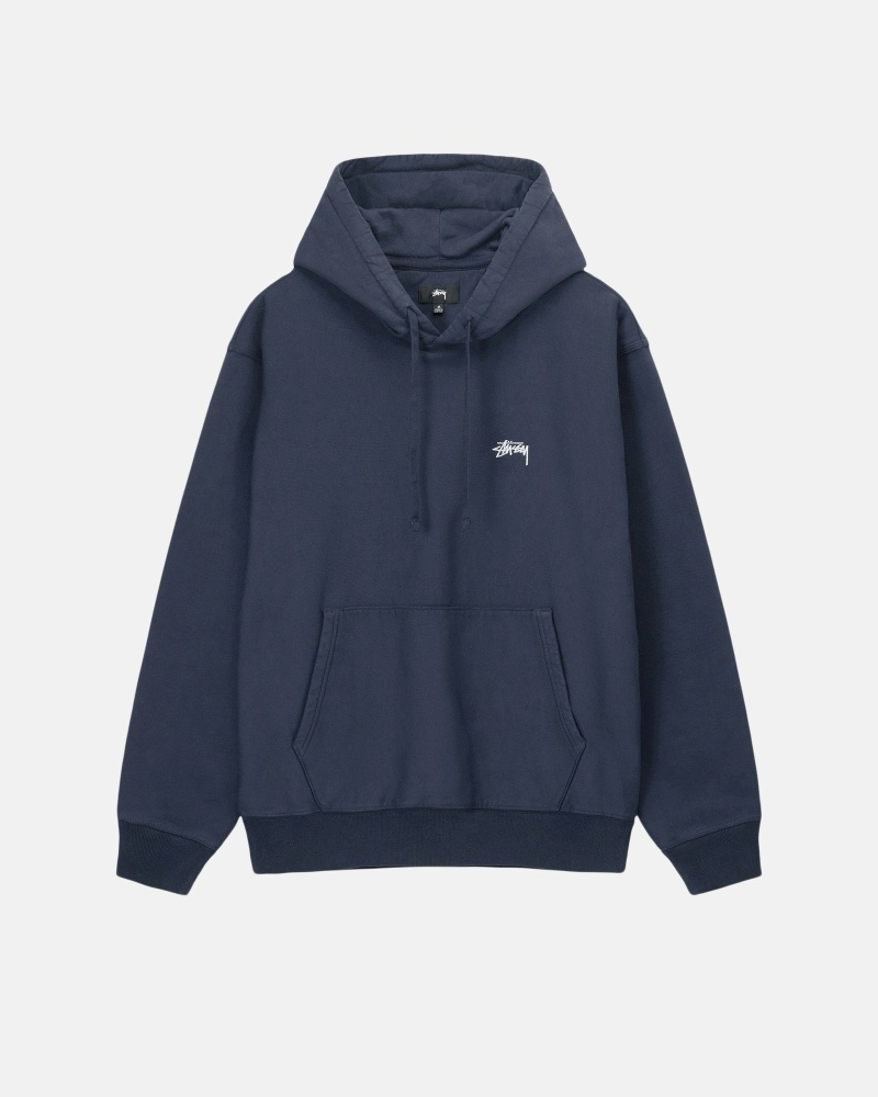 Navy Men\'s Stussy Overdyed Stock Logo Hoodies | CA0000049