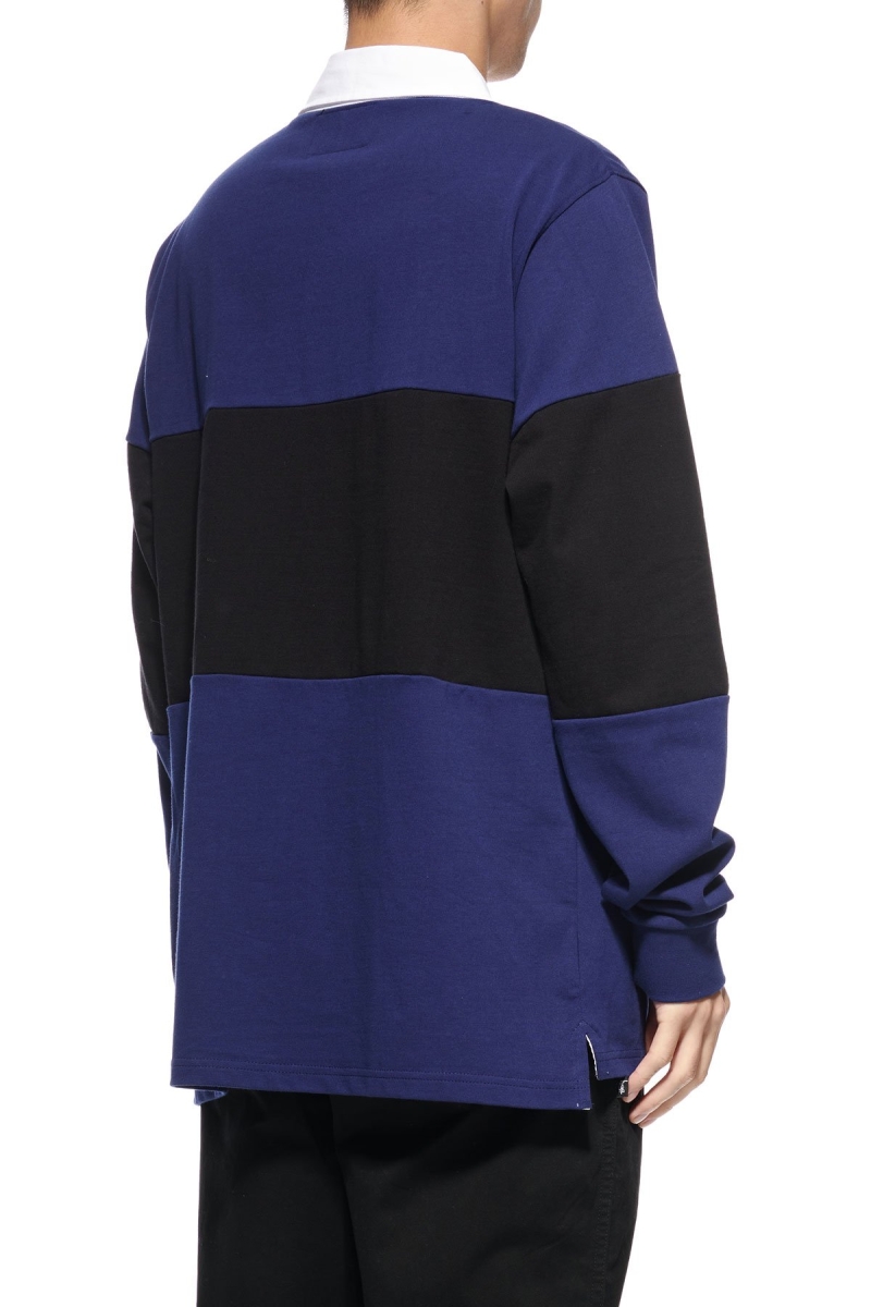 Navy Men's Stussy Panel LS Rugby Sweatshirts | CA0000949