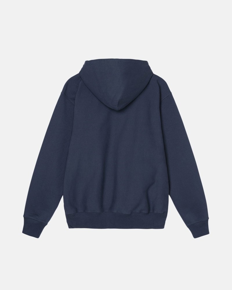 Navy Men's Stussy Stock Logo Zip Hoodies | CA0000082