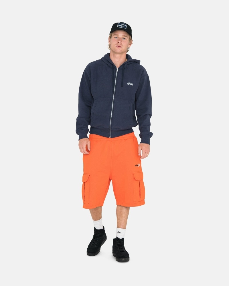 Navy Men's Stussy Stock Logo Zip Hoodies | CA0000082