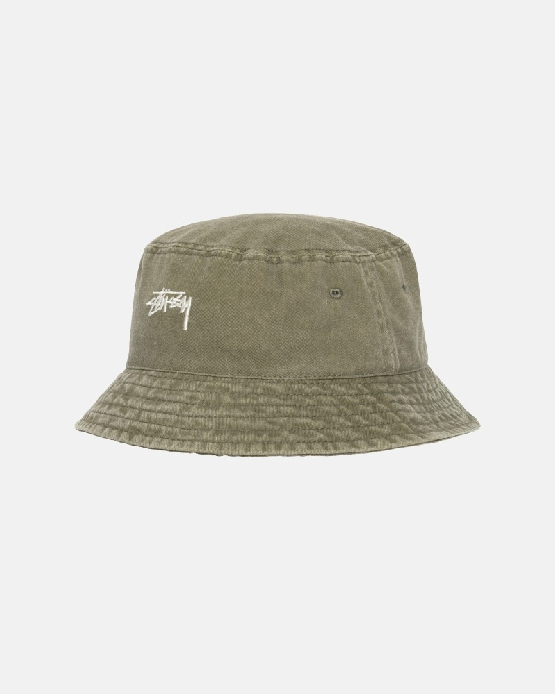 Olive Men's Stussy Washed Stock Bucket Hats | CA0000509