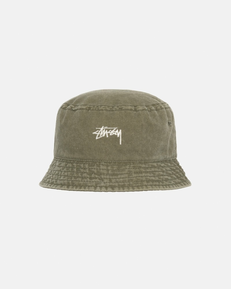 Olive Men\'s Stussy Washed Stock Bucket Hats | CA0000509