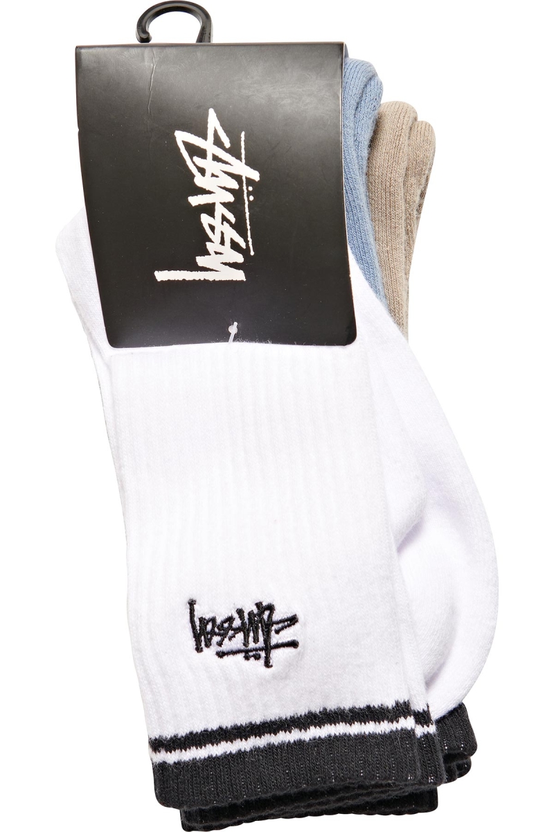 Orange Men's Stussy Top Stripe Graffiti (3 Pack) Socks | CA0000747