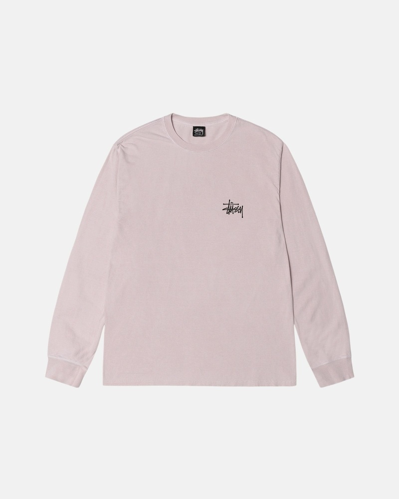 Pink Men's Stussy Basic Pigment Dyed Ls T Shirts | CA0000104