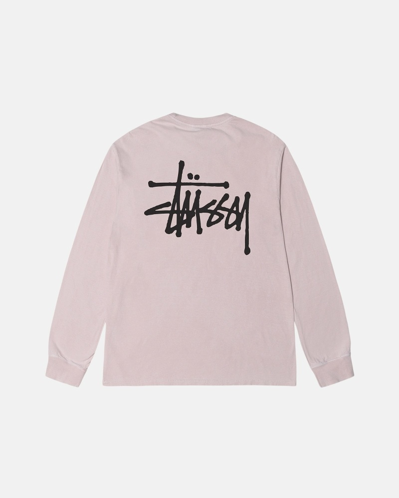 Pink Men\'s Stussy Basic Pigment Dyed Ls T Shirts | CA0000104