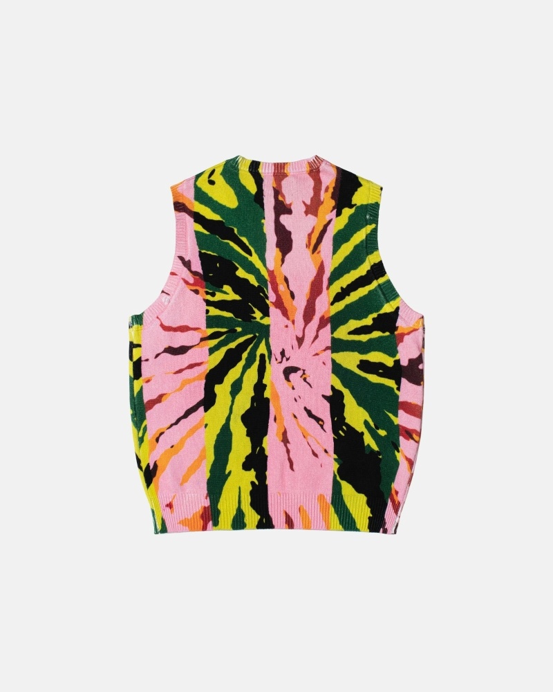 Pink Men's Stussy Printed Vest Knit Sweater | CA0000536