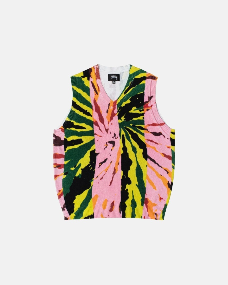 Pink Men\'s Stussy Printed Vest Knit Sweater | CA0000536