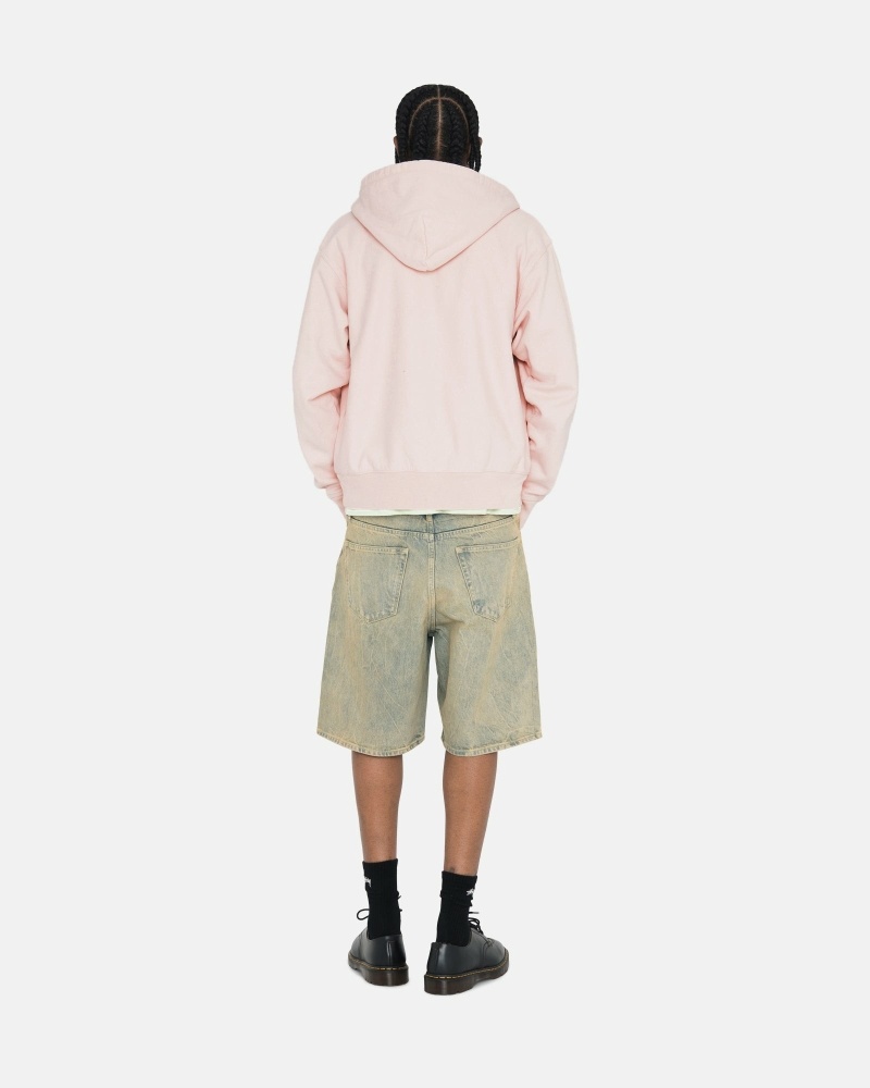 Pink Men's Stussy Stock Logo Zip Hoodies | CA0000083