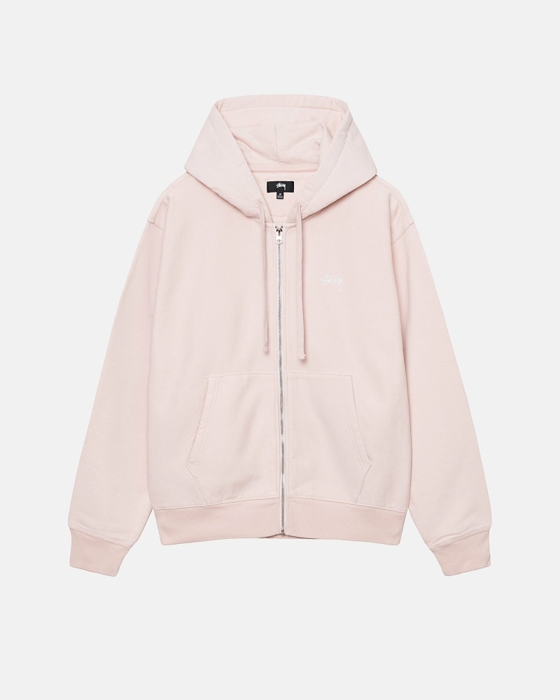 Pink Men\'s Stussy Stock Logo Zip Hoodies | CA0000083