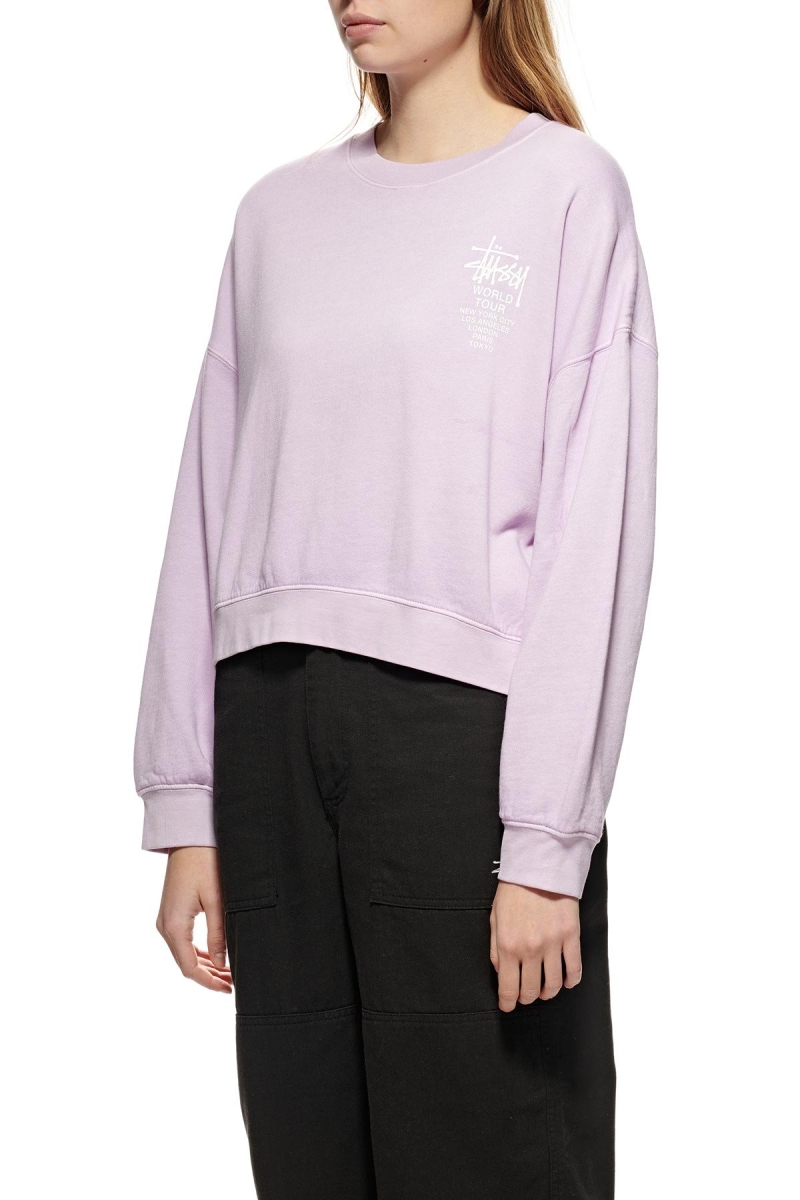 Pink Women's Stussy World Tour Pigment Crew Sweaters | CA0000870