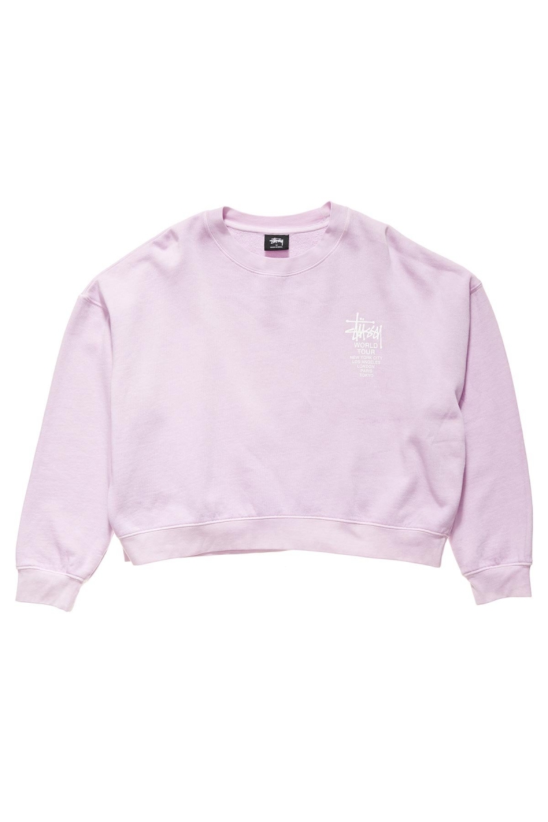 Pink Women\'s Stussy World Tour Pigment Crew Sweaters | CA0000870