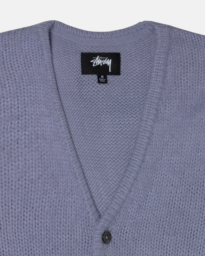 Purple Men's Stussy Brushed Cardigan Knit Sweater | CA0000530