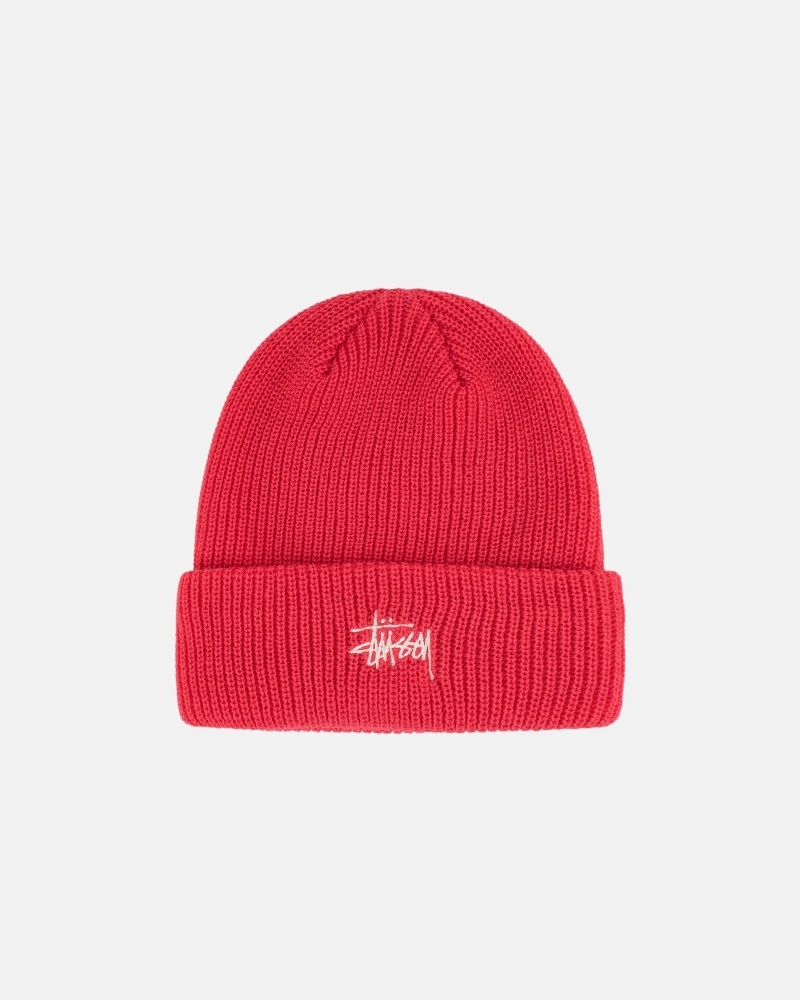 Red Men\'s Stussy Basic Cuff Beanie | CA0000380