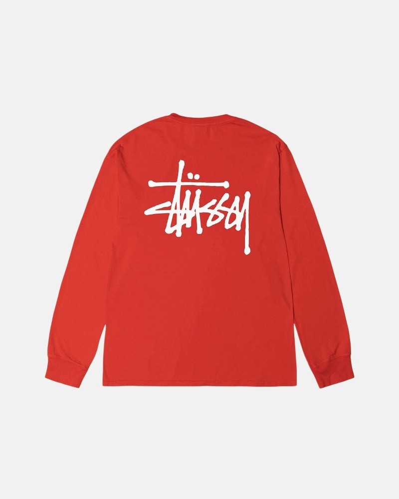 Red Men\'s Stussy Basic Pigment Dyed Ls T Shirts | CA0000103