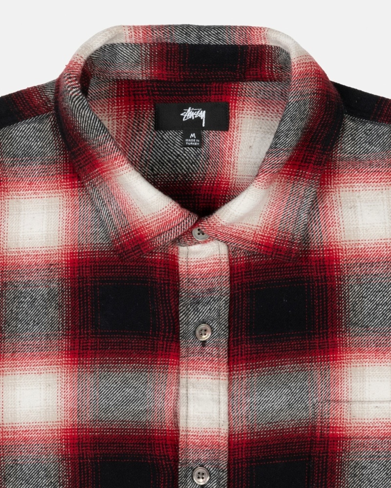 Red Men's Stussy Bay Plaid Shirts | CA0000296