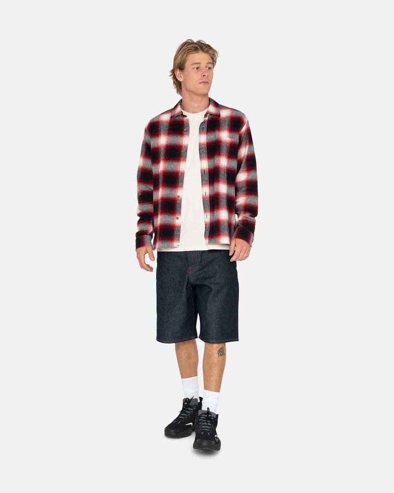 Red Men's Stussy Bay Plaid Shirts | CA0000296