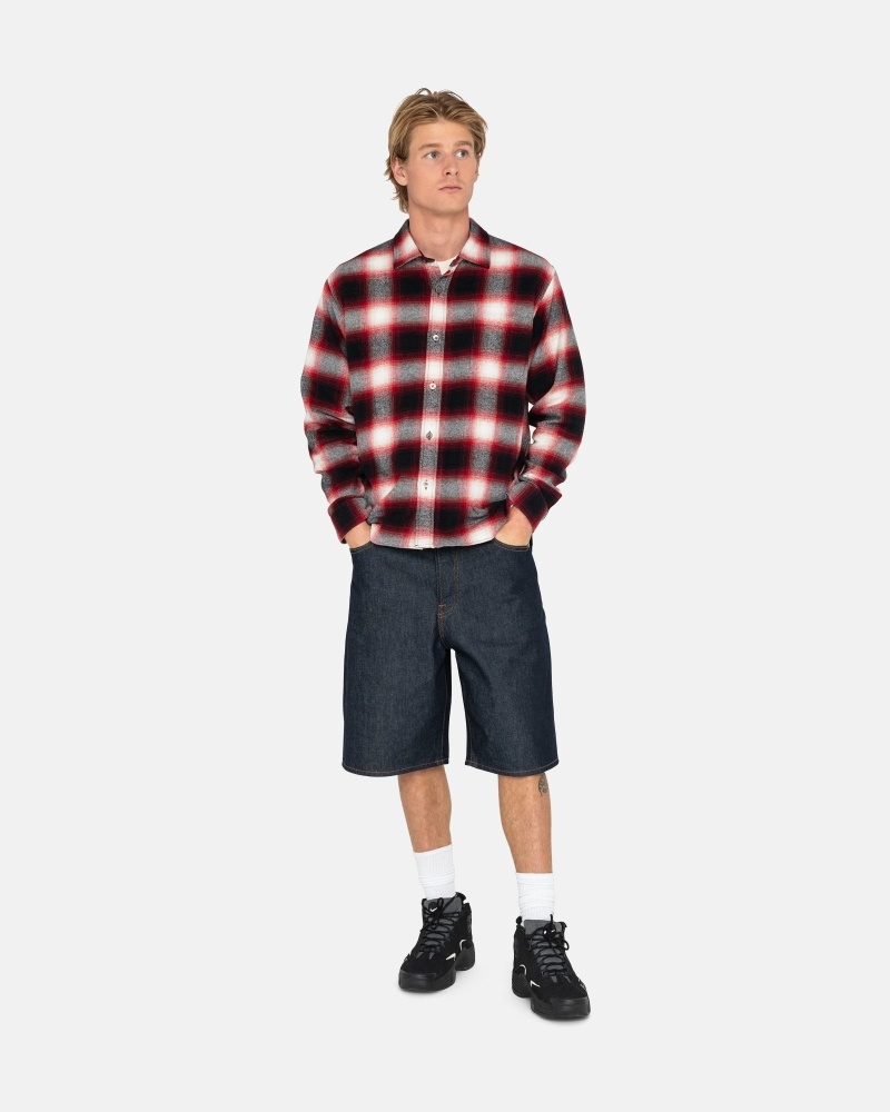 Red Men's Stussy Bay Plaid Shirts | CA0000296