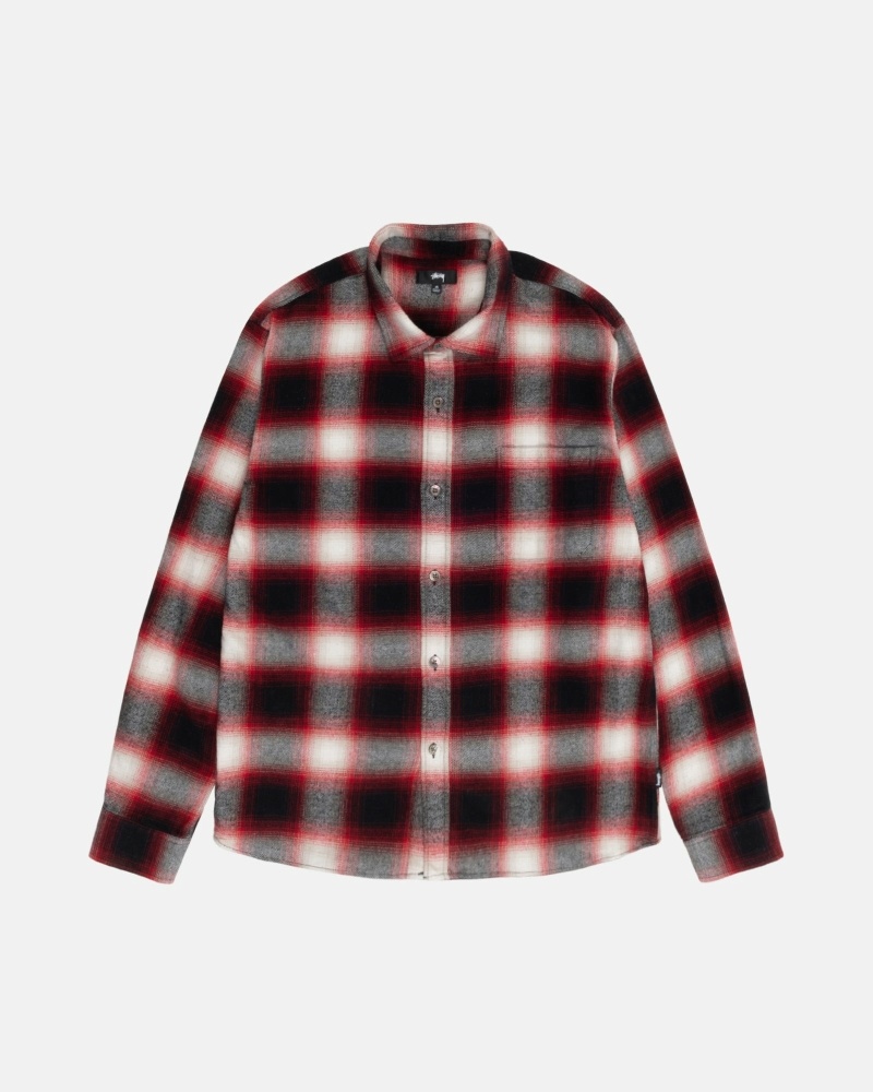 Red Men\'s Stussy Bay Plaid Shirts | CA0000296