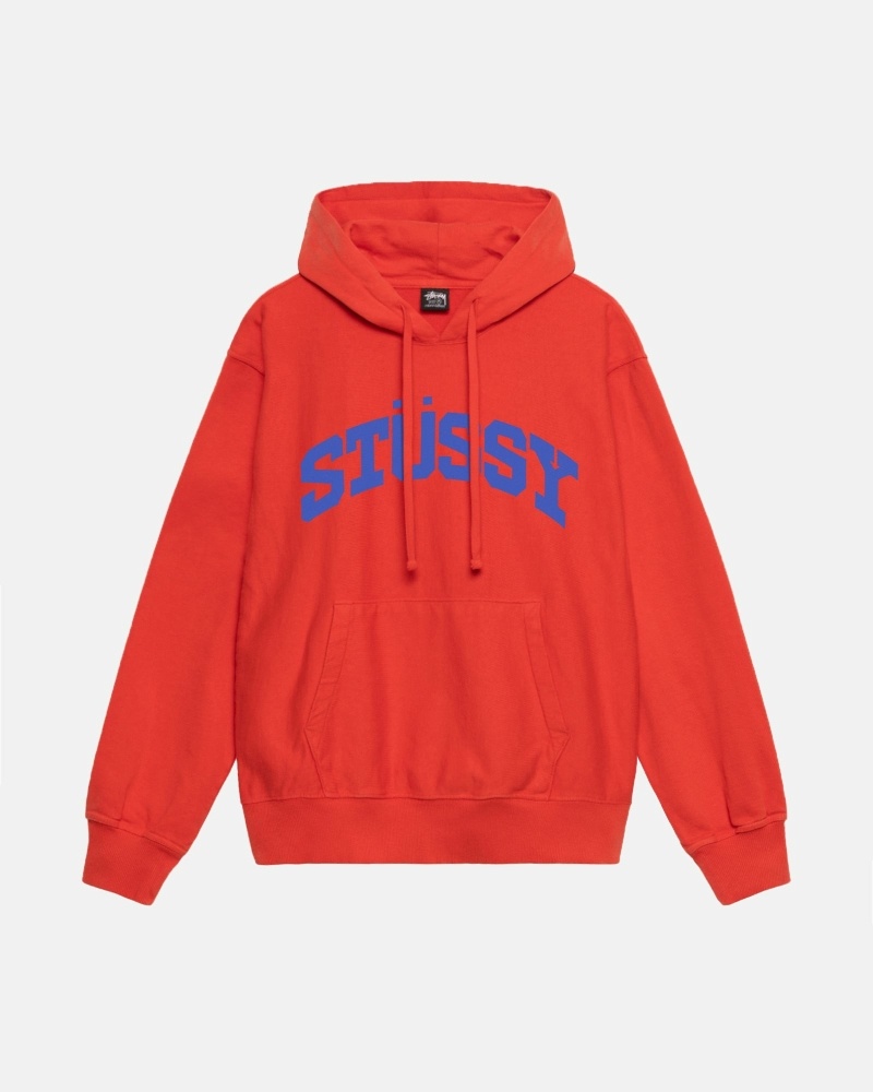 Red Men\'s Stussy Block Sport Pigment Dyed Hoodies | CA0000018