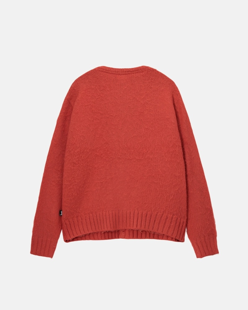 Red Men's Stussy Brushed Cardigan Knit Sweater | CA0000529