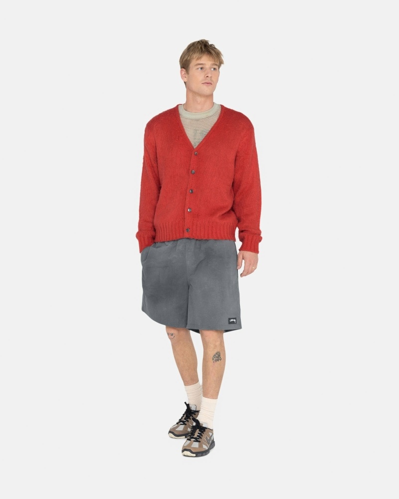 Red Men's Stussy Brushed Cardigan Knit Sweater | CA0000529