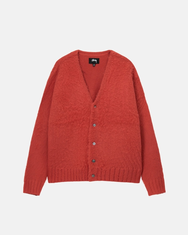 Red Men\'s Stussy Brushed Cardigan Knit Sweater | CA0000529