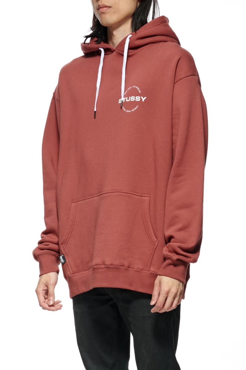 Red Men's Stussy City Circle Hoodies | CA0000028