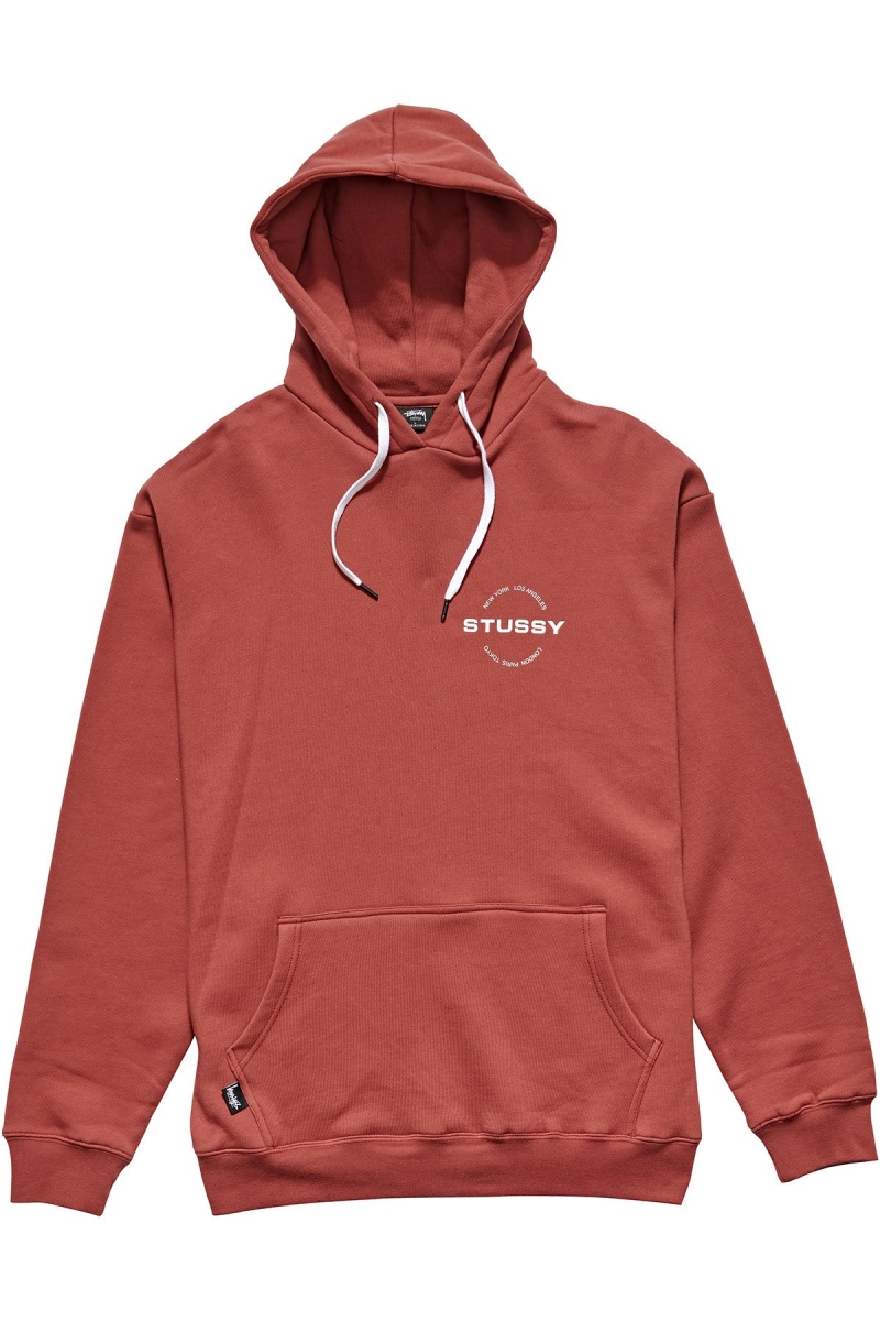 Red Men\'s Stussy City Circle Hoodies | CA0000028