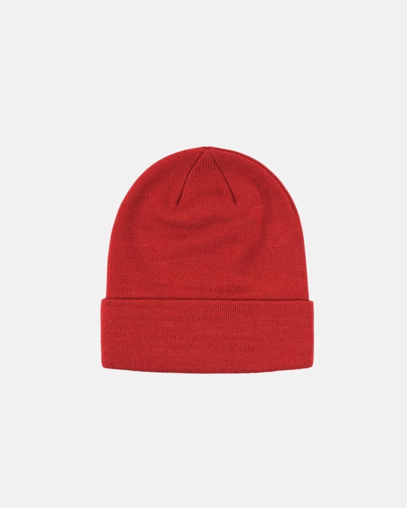 Red Men's Stussy Crown Jacquard Cuff Beanie | CA0000425