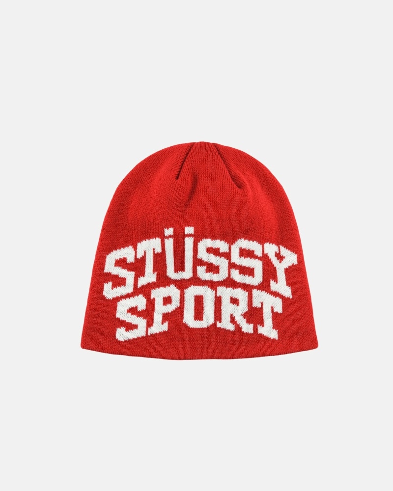 Red Men\'s Stussy Stussy Sport Jacquard Skullcap Hats | CA0000499