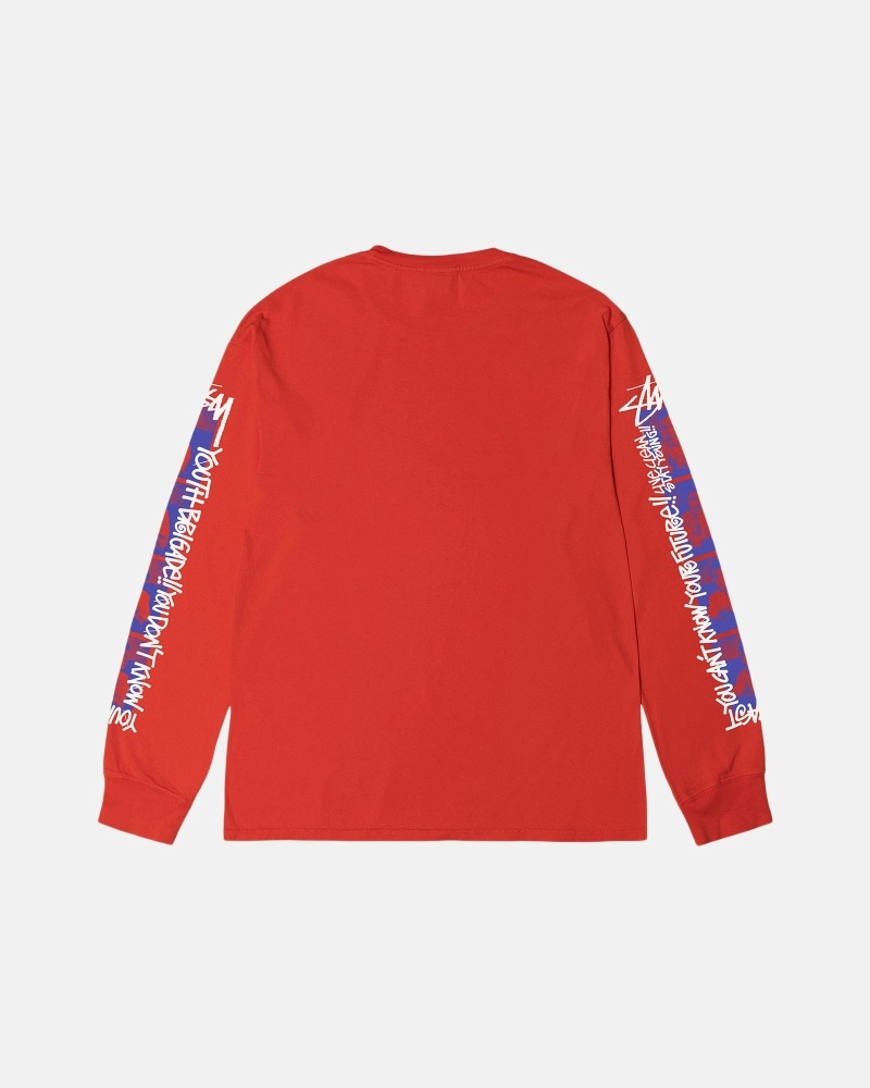 Red Men's Stussy Youth Brigade Pigment Dyed Ls T Shirts | CA0000287