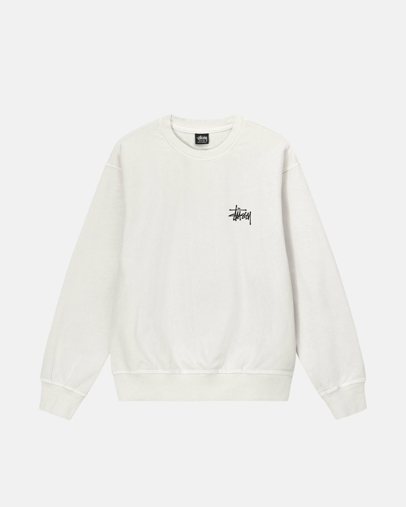 White Men's Stussy Basic Pigment Dyed Crew Hoodies | CA0000002