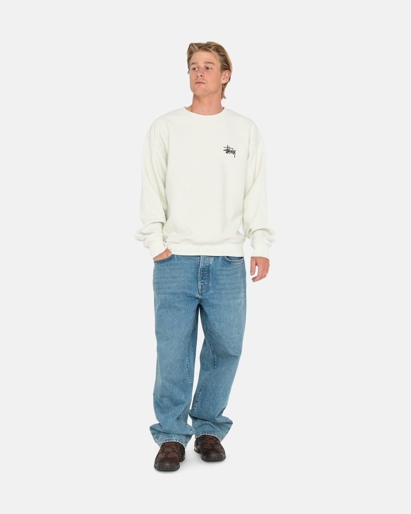 White Men's Stussy Basic Pigment Dyed Crew Hoodies | CA0000002