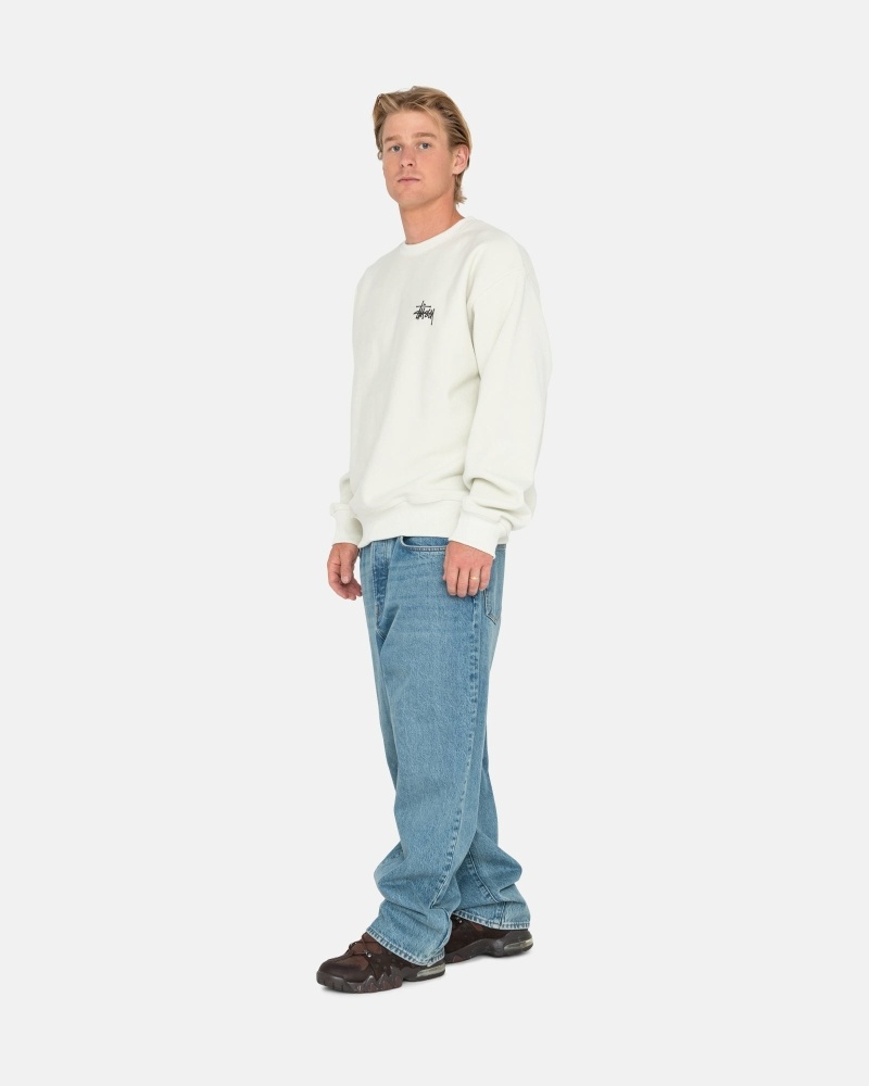 White Men's Stussy Basic Pigment Dyed Crew Hoodies | CA0000002